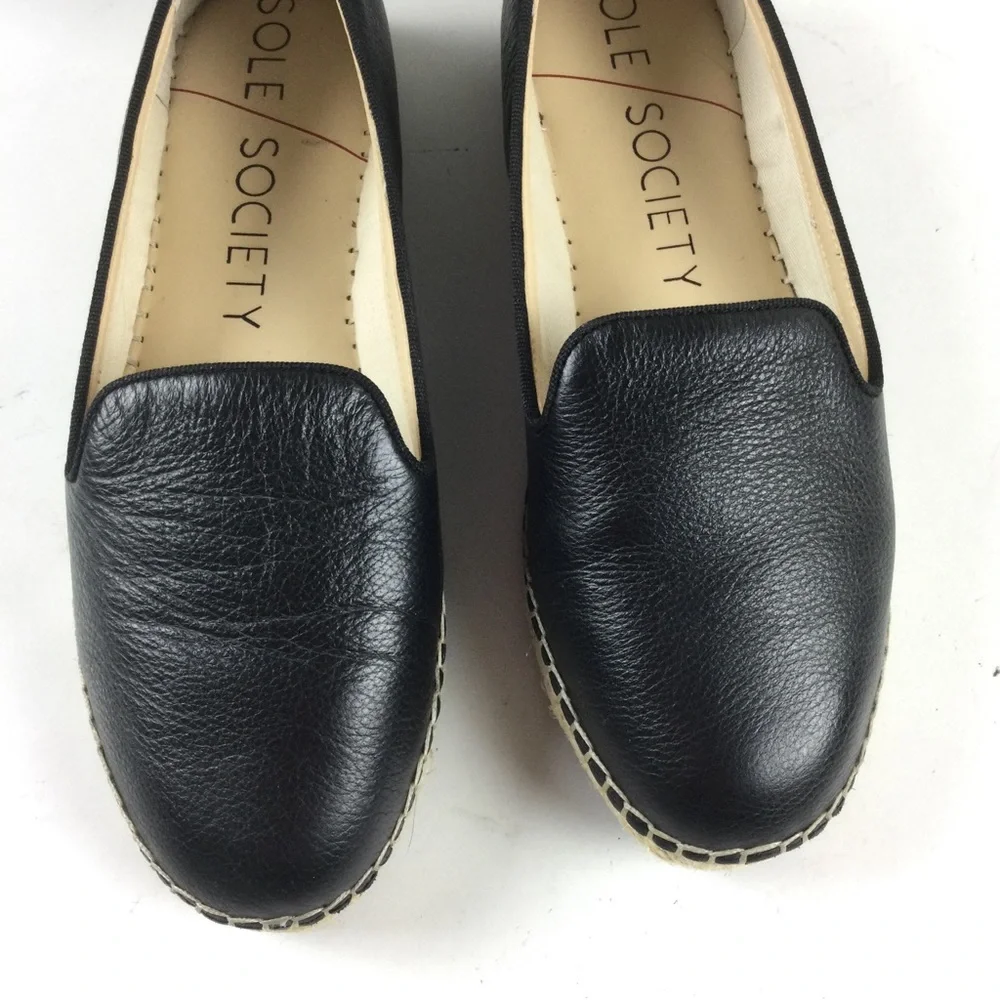 SOLE SOCIETY Sammah Leather Espadrille Slip-On Loafer Black Sz 8.5